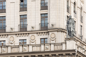 Detailed view of The Gates Of Minsk. Soviet Heritage. Famous Landmark. Station Square. Minsk. Belarus.