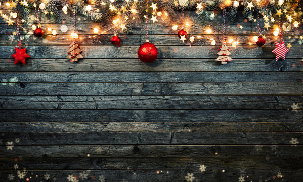 Christmas rustic background with wooden planks