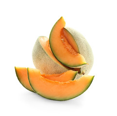 Ripe cut melon on white background