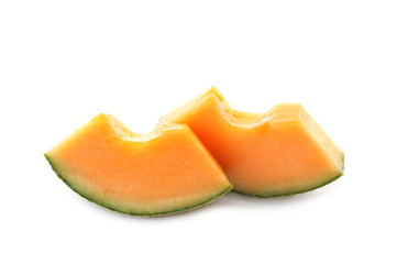 Pieces of tasty cut melon on white background