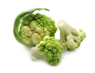 Green cauliflower cabbage on white background