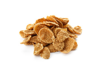 Pile of healthy cornflakes on white background