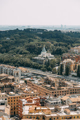 Obraz premium Vatican city, St. Peter's square. The view from the top and inside. Ancient architecture of Rome and the sights. Sculptures and Frescoes of great artists. Vatican Museum inside. Panoramic view