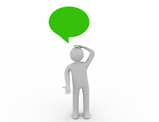 3d man thinking with  speech bubble