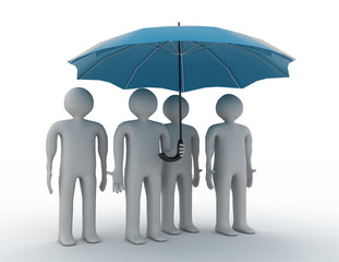 3d people - men, person under a umbrella. Leadership and team