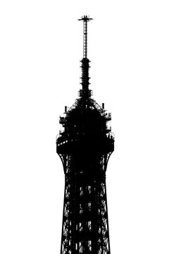 Fototapeta Silhouette black and white close up image of the top of the Eiffel tower in Paris, France  