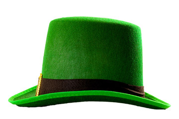 St Patricks day meme and March 17 concept with side view of a green parade hat with a belt and...