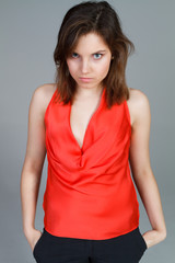 Obraz premium beautiful young brunette is upset
