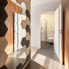 Corridor with hexagonal tiles