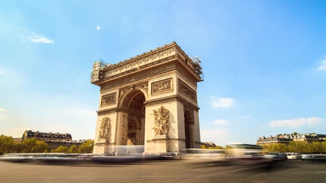 Beautiful full HD timelapse of the Arc de Triomphe in Paris, France