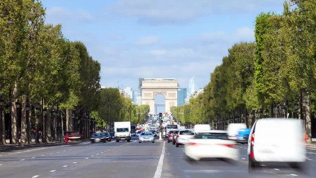 Beautiful full HD timelapse of the Arc de Triomphe at the Champ-Elysees in Paris, France
