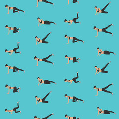 Sports pattern - fitness - girl performs a set of exercises for losing weight - light background - vector
