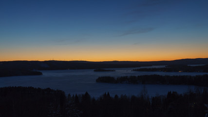 Cold winter sunset, evening 