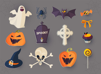 Halloween Cartoon Elements Set. Stickers.
