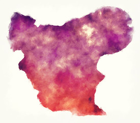 Aleppo governorate watercolor map of Syria in front of a white background