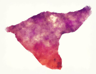 Al-Hasakah governorate watercolor map of Syria in front of a white background