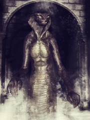 Człowiek kobra w tunelu wypełnionym dymem © Obsidian Fantasy