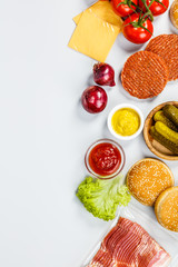 Homemade hamburgers, flat lay