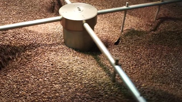 full HD 1080p 30fps - Chilling Roasted coffee beans on spinning cooling tray