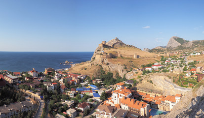 Fortress at sudak black sea cost panorama