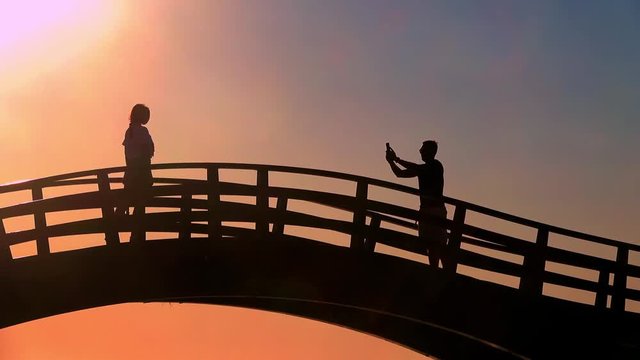 Bridge on the Ionian island of Lefkas Greece at sunset