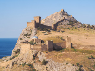 Fortress at sudak black sea cost panorama