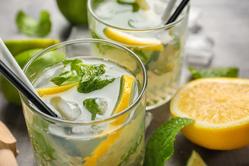 Glass of fresh mojito, closeup