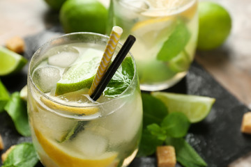 Glass of fresh mojito, closeup