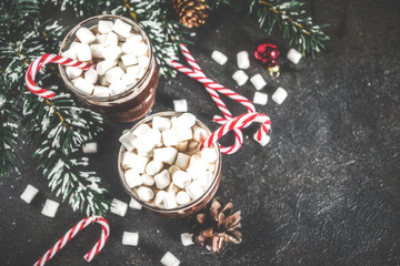 Obraz na płótnie Canvas Peppermint hot chocolate with marshmallow