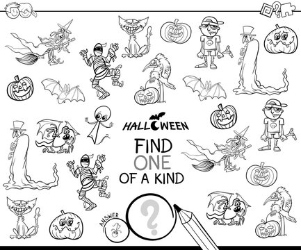 one of a kind with Halloween characterss color book