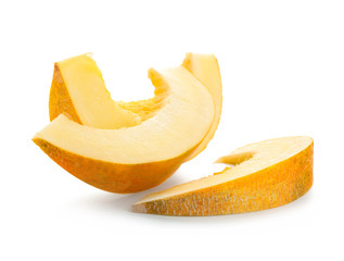 Slices of ripe melon on white background