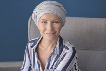 Happy woman after chemotherapy at home