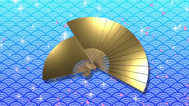 Japanese Sensu on the Blue Pattern Image.