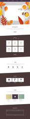 Autumn one page website template with top view of flat design workplace and orange colored autumn leaves.