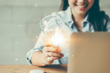 Creativity and innovative are keys to success.Concept of new idea and innovation with light bulbs.