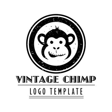 Company logo template with vintage styled cartoon chimpanzee