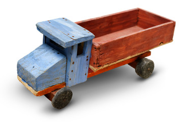 Old wooden toy, generic auto truck