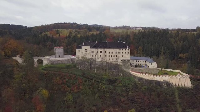 Castle Sternberk in Czech Republic - aerial view - travel and architecture video