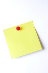 blank postit sticky note with push pin isolated on white background