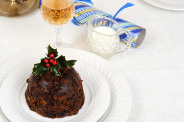 christmas pudding with holly