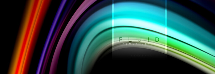 Fluid colors abstract background colorful poster, twisted liquid design on black, colorful marble or plastic wave texture backdrop, multicolored template for business or technology presentation or web