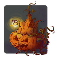 Halloween hand drawn pumpkin character Autumn holidays.