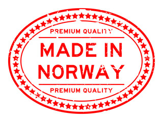 Grunge red premium quality made in Norway oval rubber seal stamp on white background