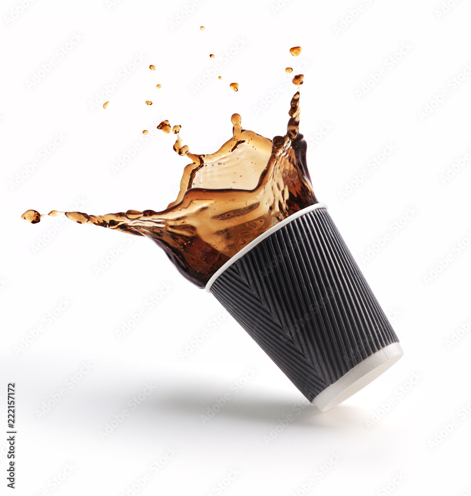 Poster Coffee splash in paper cup isolated