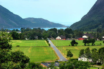 Fototapeta na wymiar View of Ardal village in Hjelmeland municipality, Rogaland county, Norway.