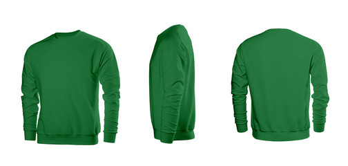 Green men's sweatshirt with long sleeves in rear and side views