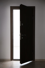 View of ajar wooden door