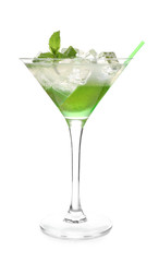 Fresh summer cocktail in glass on white background
