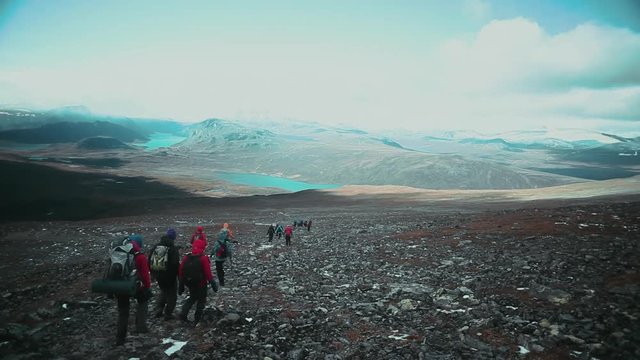 Group Descending Walking Down mountain