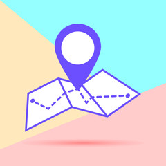 Map icon in trendy flat minimal pastel colored style on pink and blue background